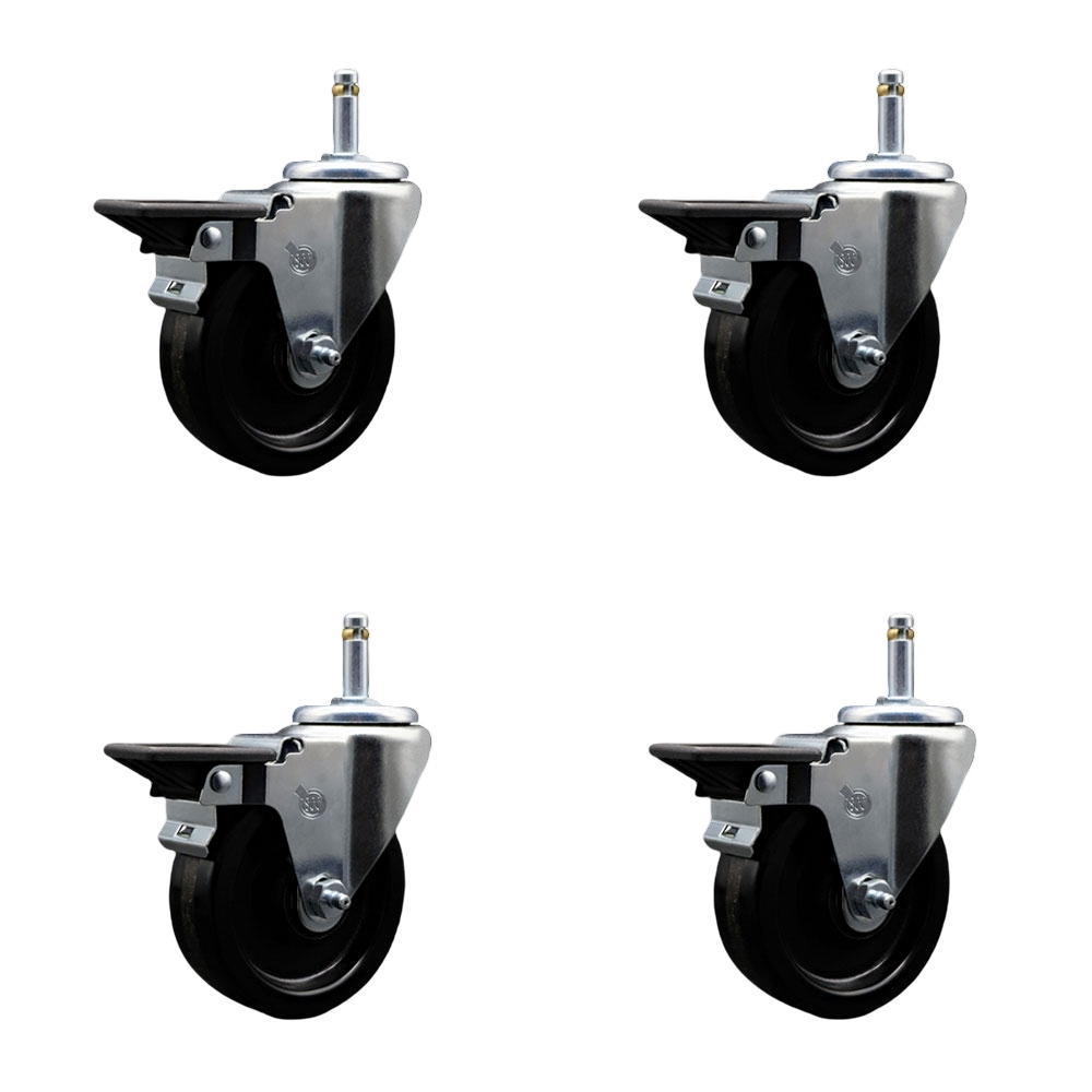 SCC-GR20S414-PHS-PLB-716138-4 Phenolic Swivel Grip Ring Stem Caster with 4 x 1.25 in. Black Wheels & 0.43 in. Stems - Set of 4