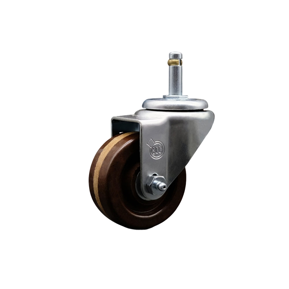SCC-GR20S314-PHSHT-716138 High Temperature Phenolic Swivel Grip Ring Stem Caster 3 x 1.25 in. Brown Wheel & 0.43 in. Stem