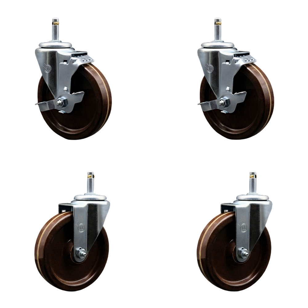 SCC-GR20S514-PHSHT-716138-2-TLB-2 High Temperature Phenolic Swivel Grip Ring Stem Caster 5 x 1.25 in. Brown Wheels & 0.43 in. Stems - Set of 4