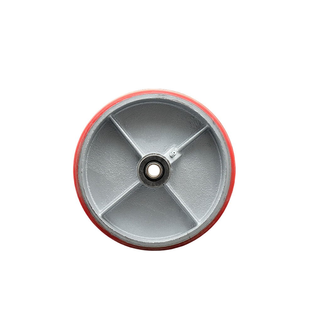 SCC-PUR820-RS 8 x 2 in. Red Polyurethane on Silver Semi Steel Cast Iron Wheel Only with Roller Bearing 0.5 in. Bore