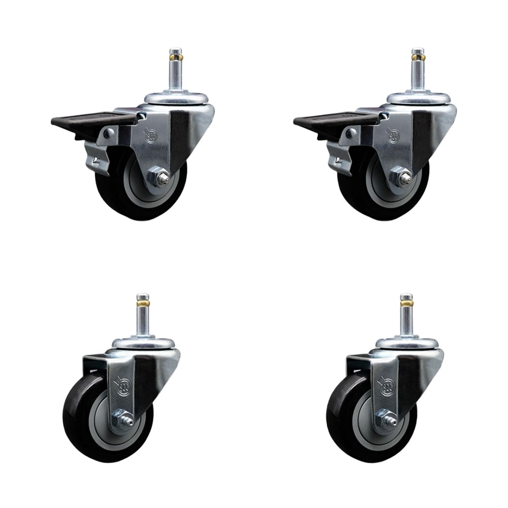 SCC-GR20S314-PPUB-BLK-PLB-716138-2S2 Polyurethane Swivel Grip Ring Stem Caster with 3 x 1.25 in. Black Wheels & 0.43 in. Stems - Set of 4