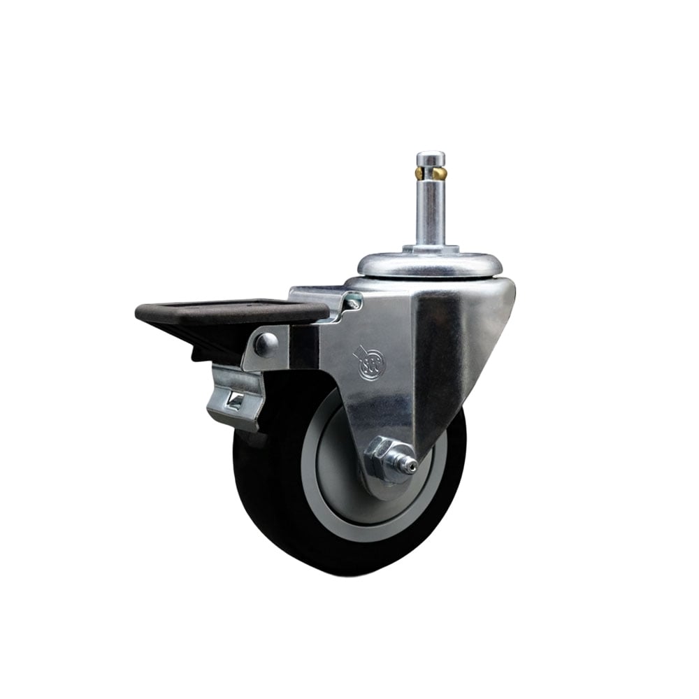SCC-GR20S3514-PPUB-BLK-PLB-716138 Polyurethane Swivel Grip Ring Stem Caster with 3.5 x 1.25 in. Black Wheel & 0.43 in. Stem & Posi Locking Brake