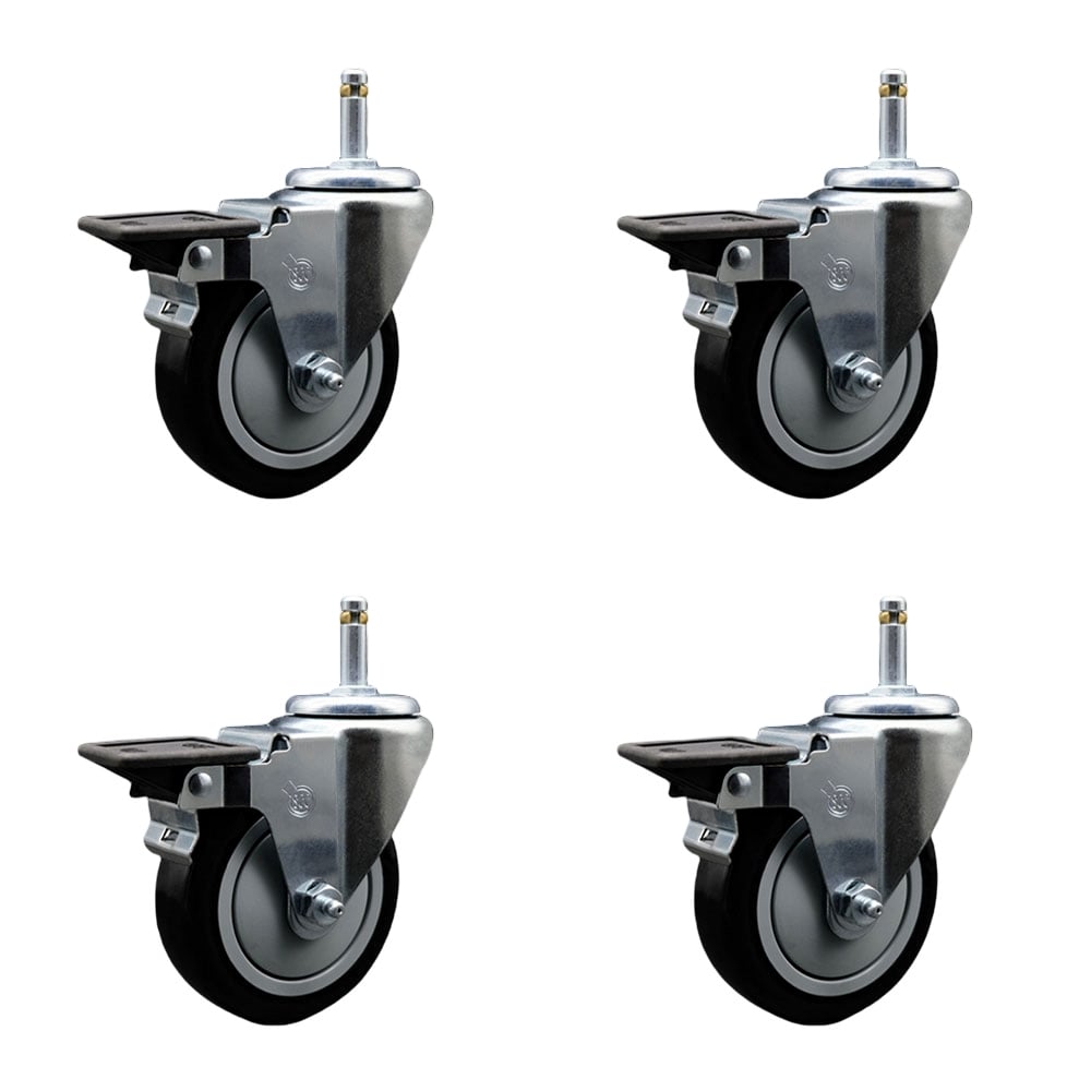 SCC-GR20S414-PPUB-BLK-PLB-716138-4 Polyurethane Swivel Grip Ring Stem Caster with 4 x 1.25 in. Black Wheels & 0.43 in. Stems - Set of 4