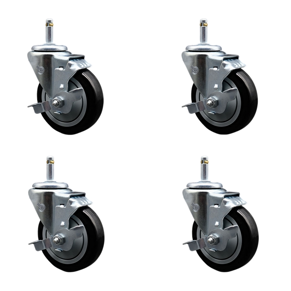 SCC-GR20S414-PPUB-BLK-TLB-716138-4 Polyurethane Swivel Grip Ring Stem Caster with 4 x 1.25 in. Black Wheels & 0.43 in. Stems - Set of 4