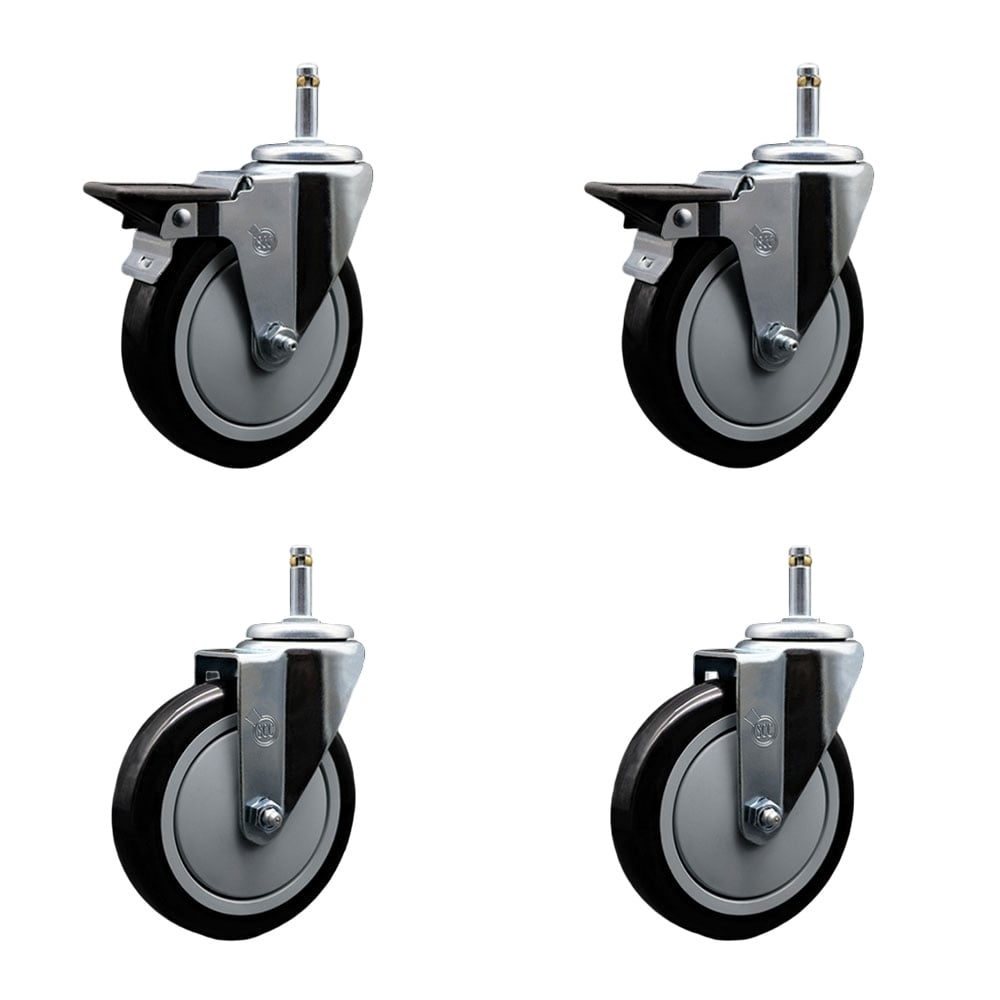 SCC-GR20S514-PPUB-BLK-PLB-716138-2S2 Polyurethane Swivel Grip Ring Stem Caster with 5 x 1.25 in. Black Wheels & 0.43 in. Stems - Set of 4