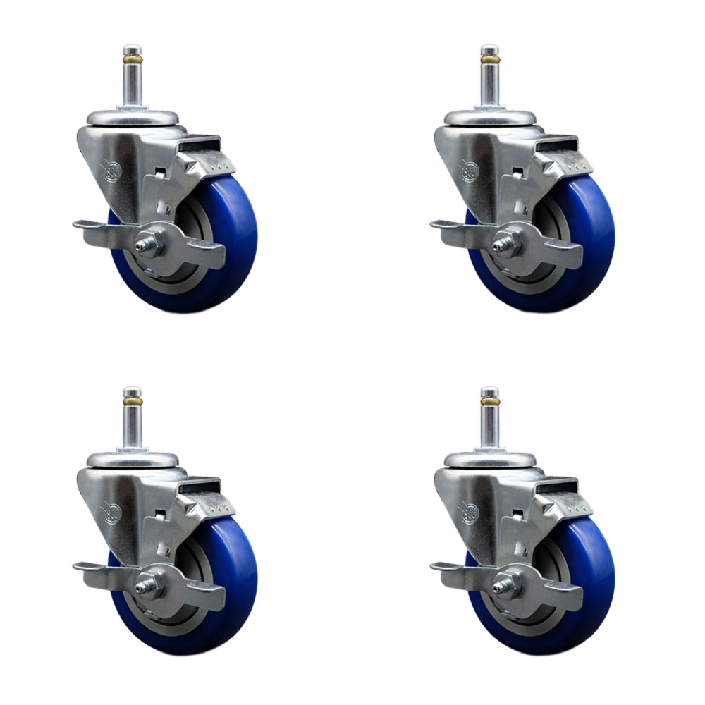 SCC-GR20S3514-PPUB-BLUE-TLB-716138-4 Polyurethane Swivel Grip Ring Stem Caster with 3.5 x 1.25 in. Blue Wheels & 0.43 in. Stems - Set of 4