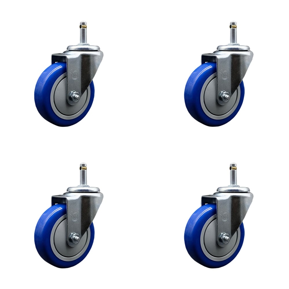 SCC-GR20S414-PPUB-BLUE-716138-4 Polyurethane Swivel Grip Ring Stem Caster with 4 x 1.25 in. Blue Wheels & 0.43 in. Stems - Set of 4
