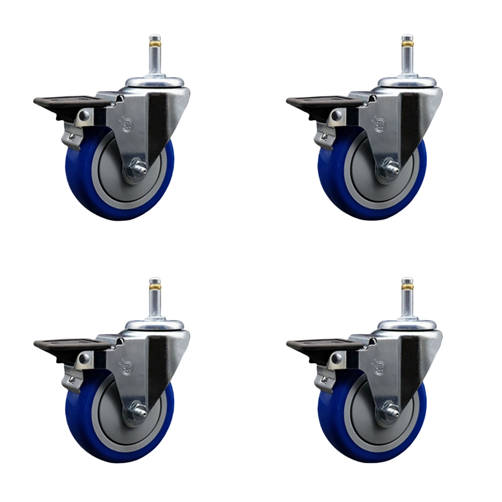 SCC-GR20S414-PPUB-BLUE-PLB-716138-4 Polyurethane Swivel Grip Ring Stem Caster with 4 x 1.25 in. Blue Wheels & 0.43 in. Stems - Set of 4
