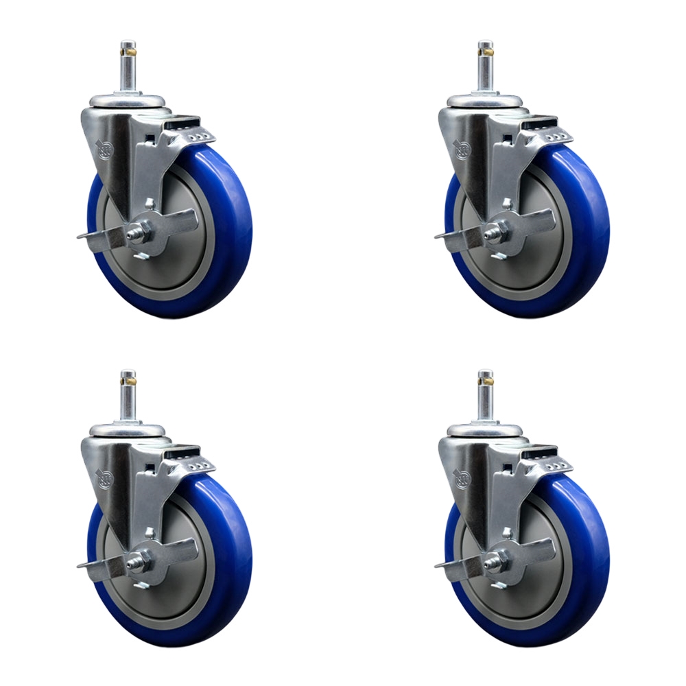 SCC-GR20S514-PPUB-BLUE-TLB-716138-4 Polyurethane Swivel Grip Ring Stem Caster with 5 x 1.25 in. Blue Wheels & 0.43 in. Stems - Set of 4