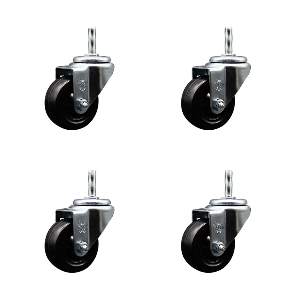 SCC-TS20S314-HRS-34212-4 Hard Rubber Swivel Threaded Stem Caster with 3 x 1.25 in. Black Wheels & 0.75 in. Stems - Set of 4