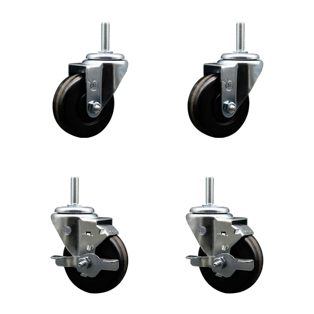 SCC-TS20S3514-PHS-58212-2-TLB-2 Phenolic Swivel Threaded Stem Caster with 3.5 x 1.25 in. Black Wheels & 0.63 in. Stems - Set of 4