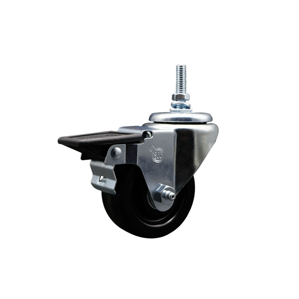 SCC-TS20S314-PHS-PLB-M1215 Phenolic Swivel Threaded Stem Caster with 3 x 1.25 in. Black Wheel & 12 mm Stem & Posi Locking Brake