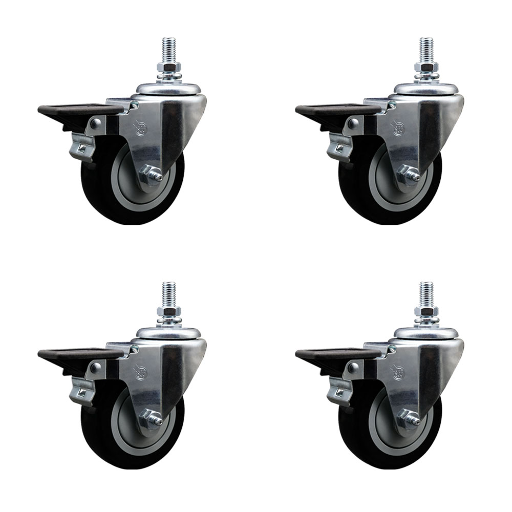 SCC-TS20S3514-PPUB-BLK-PLB-121315-4 Polyurethane Swivel Threaded Stem Caster with 3.5 x 1.25 in. Black Wheels & 0.5 in. Stems - Set of 4