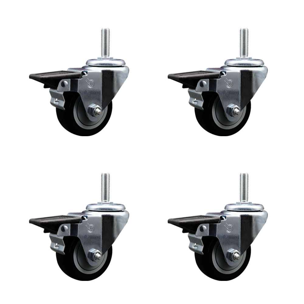 SCC-TS20S314-PPUB-BLK-PLB-34212-4 Polyurethane Swivel Threaded Stem Caster with 3 x 1.25 in. Black Wheels & 0.75 in. Stems - Set of 4