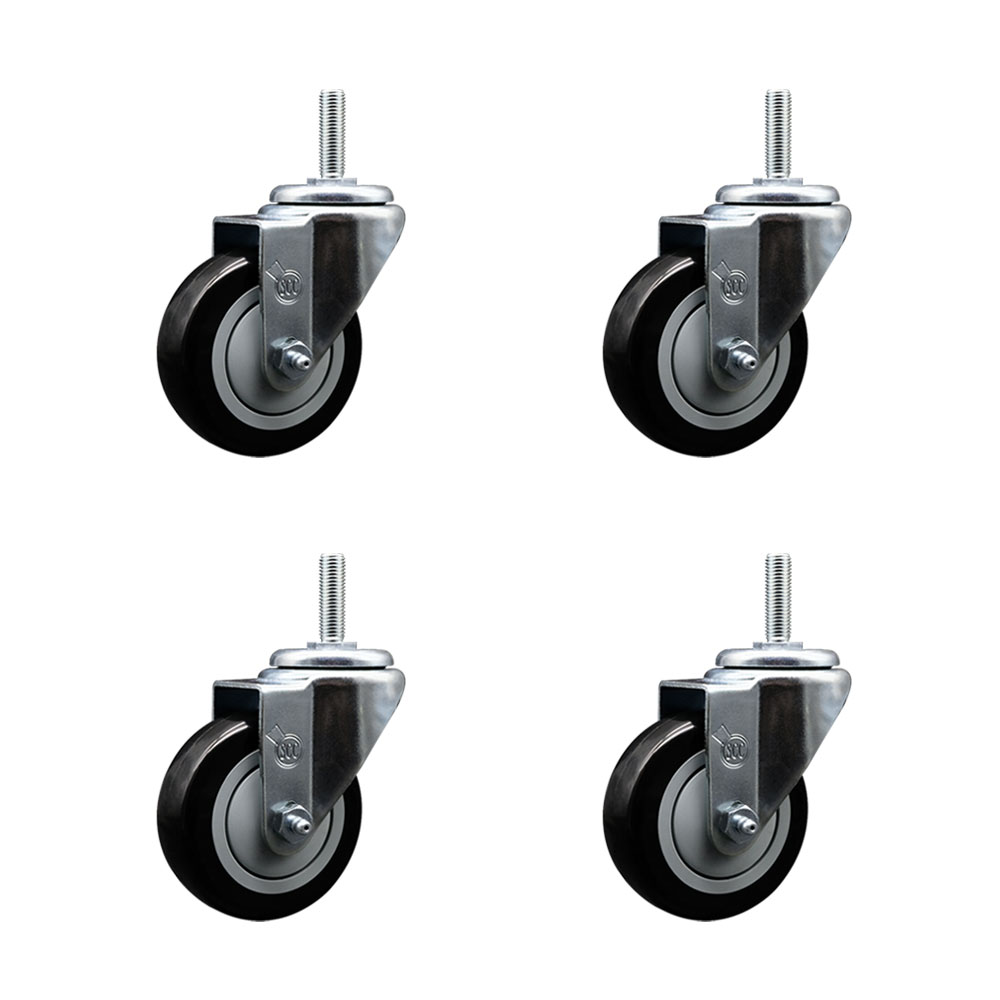 SCC-TS20S3514-PPUB-BLK-34212-4 Polyurethane Swivel Threaded Stem Caster with 3.5 x 1.25 in. Black Wheels & 0.75 in. Stems - Set of 4
