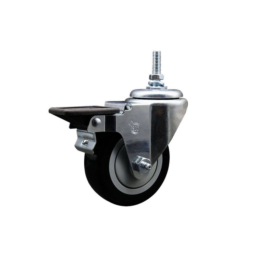 SCC-TS20S3514-PPUB-BLK-PLB-381615 Polyurethane Swivel Threaded Stem Caster with 3.5 x 1.25 in. Black Wheel & 0.38 in. Stem & Posi Locking Brake