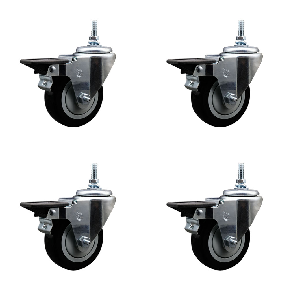 SCC-TS20S514-PPUB-BLK-PLB-381615-4 Polyurethane Swivel Threaded Stem Caster with 5 x 1.25 in. Black Wheels & 0.38 in. Stems - Set of 4