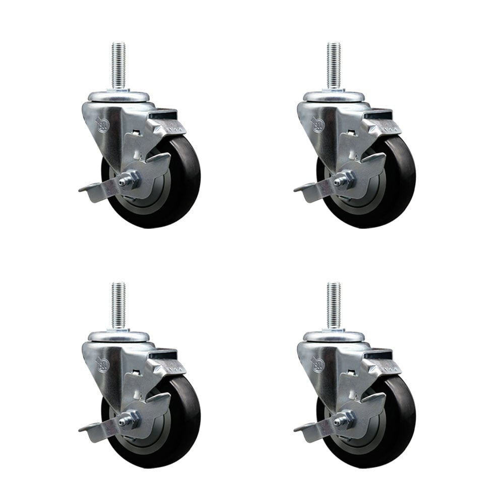SCC-TS20S3514-PPUB-BLK-TLB-58212-4 Polyurethane Swivel Threaded Stem Caster with 3.5 x 1.25 in. Black Wheels & 0.63 in. Stems - Set of 4