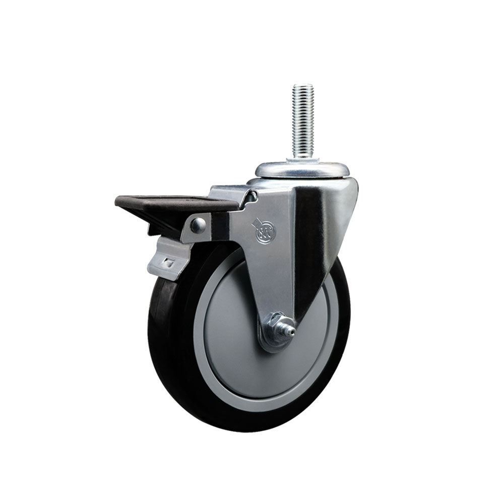 SCC-TS20S514-PPUB-BLK-PLB-58212 Polyurethane Swivel Threaded Stem Caster with 5 x 1.25 in. Black Wheel & 0.63 in. Stem & Posi Locking Brake
