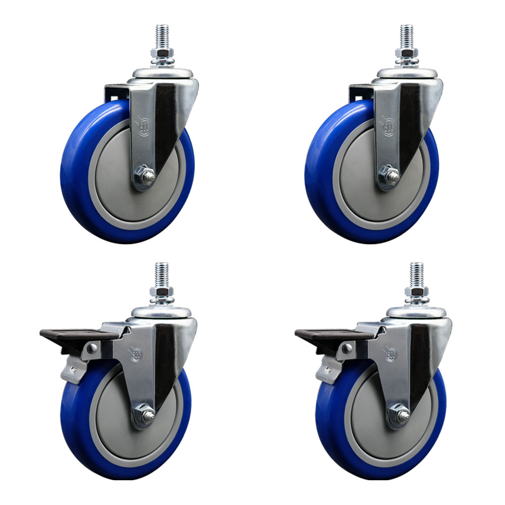 SCC-TS20S514-PPUB-BLUE-121315-2-PLB2 Polyurethane Swivel Threaded Stem Caster with 5 x 1.25 in. Blue Wheels & 0.5 in. Stems - Set of 4
