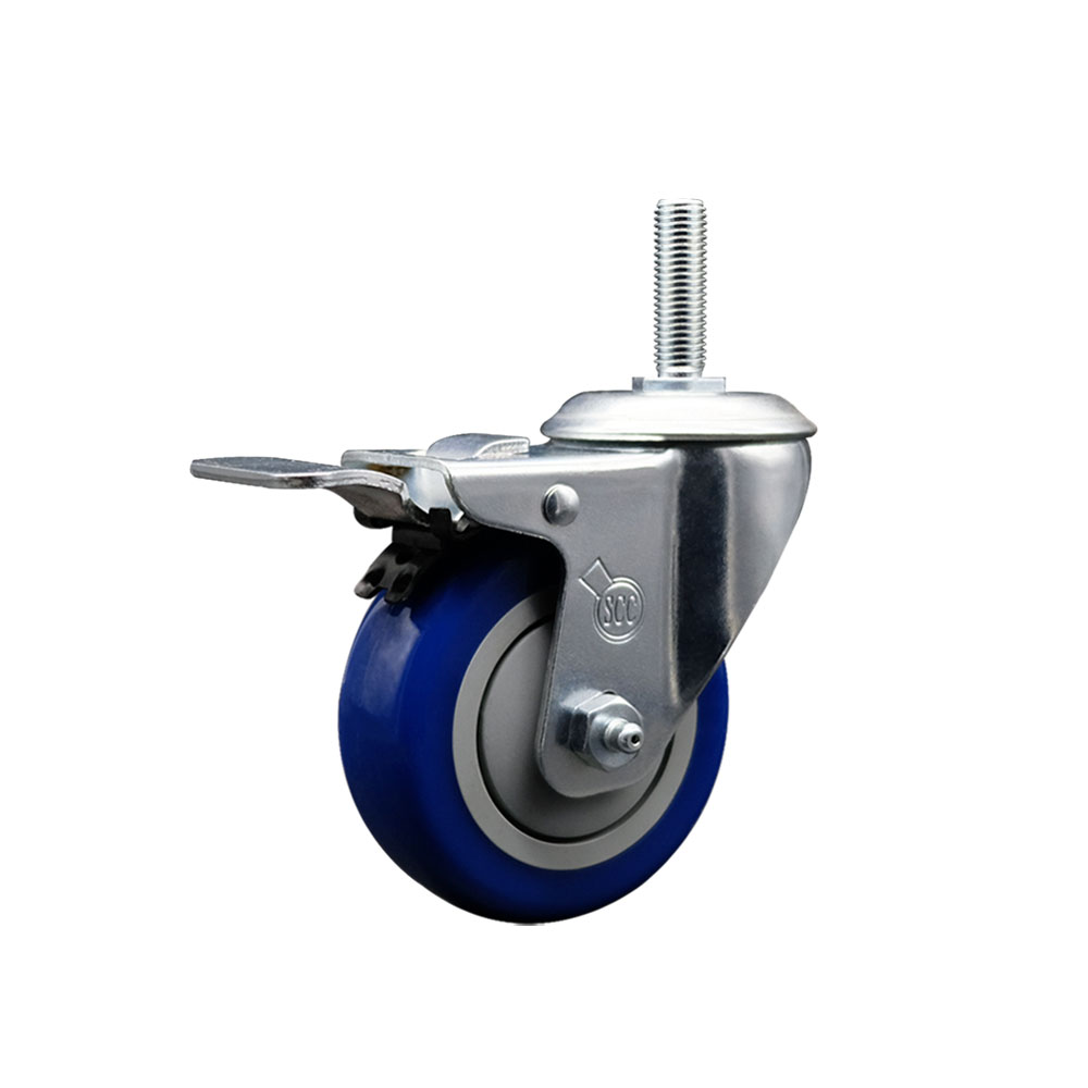 SCC-TSTTL20S414-PPUB-BLUE-34212 Polyurethane Swivel Threaded Stem Caster with 4 x 1.25 in. Blue Wheel & 0.75 in. Stem & Total Locking Brake