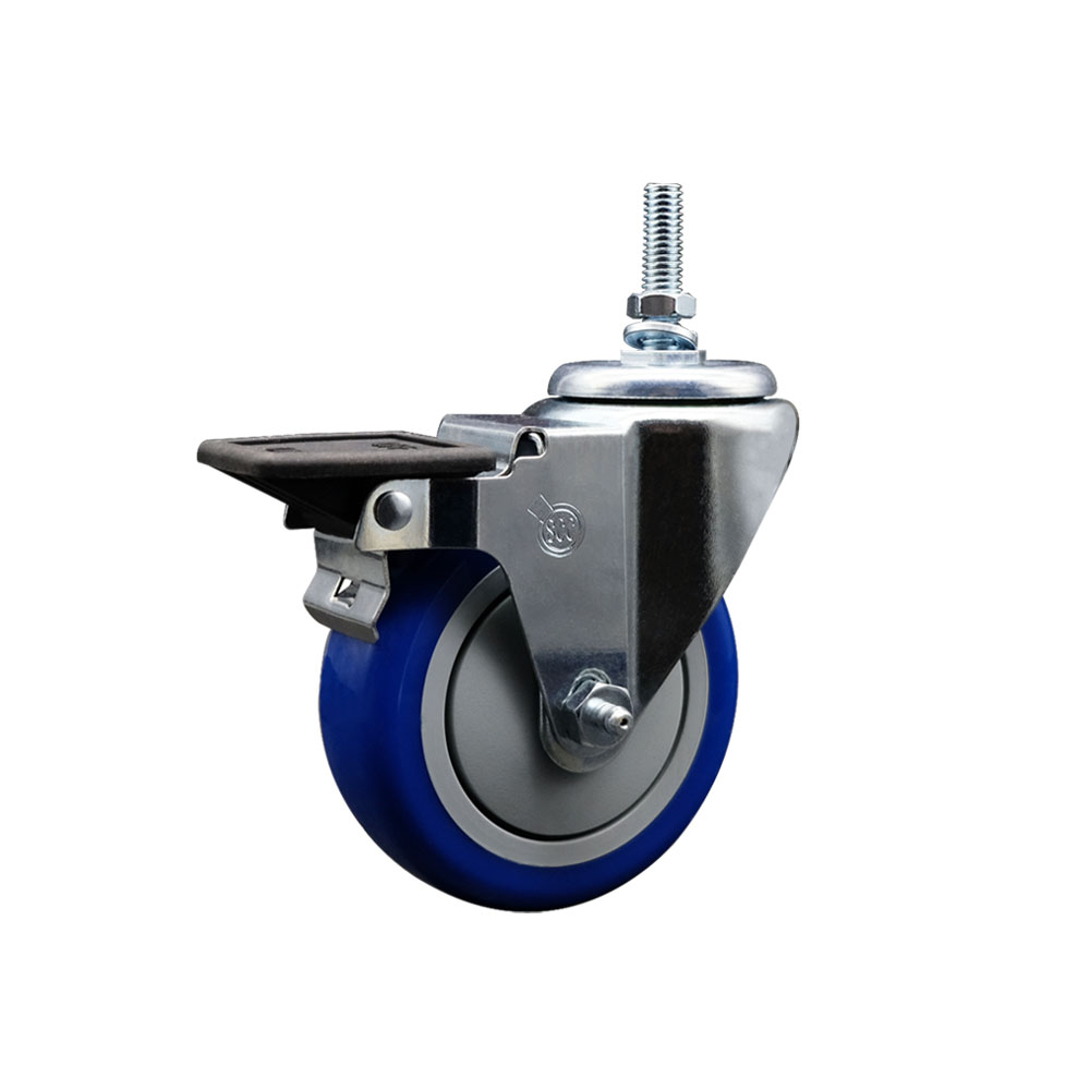 SCC-TS20S414-PPUB-BLUE-PLB-381615 Polyurethane Swivel Threaded Stem Caster with 4 x 1.25 in. Blue Wheel & 0.38 in. Stem & Posi Locking Brake