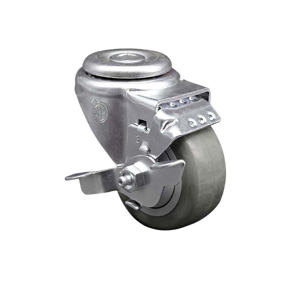 SCC-BH20S314-PPUB-TLB Polyurethane Swivel Bolt Hole Caster with 3 x 1.25 in. Gray Wheel & Top Locking Brake