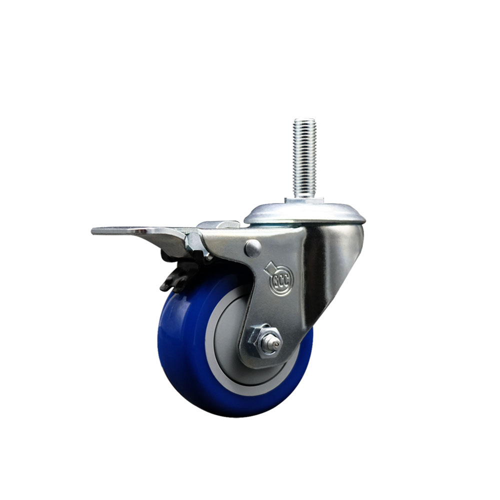 SCC-TSTTL20S314-PPUB-BLUE-58212 Polyurethane Swivel Threaded Stem Caster with 3 x 1.25 in. Blue Wheel & 0.63 in. Stem & Total Locking Brake