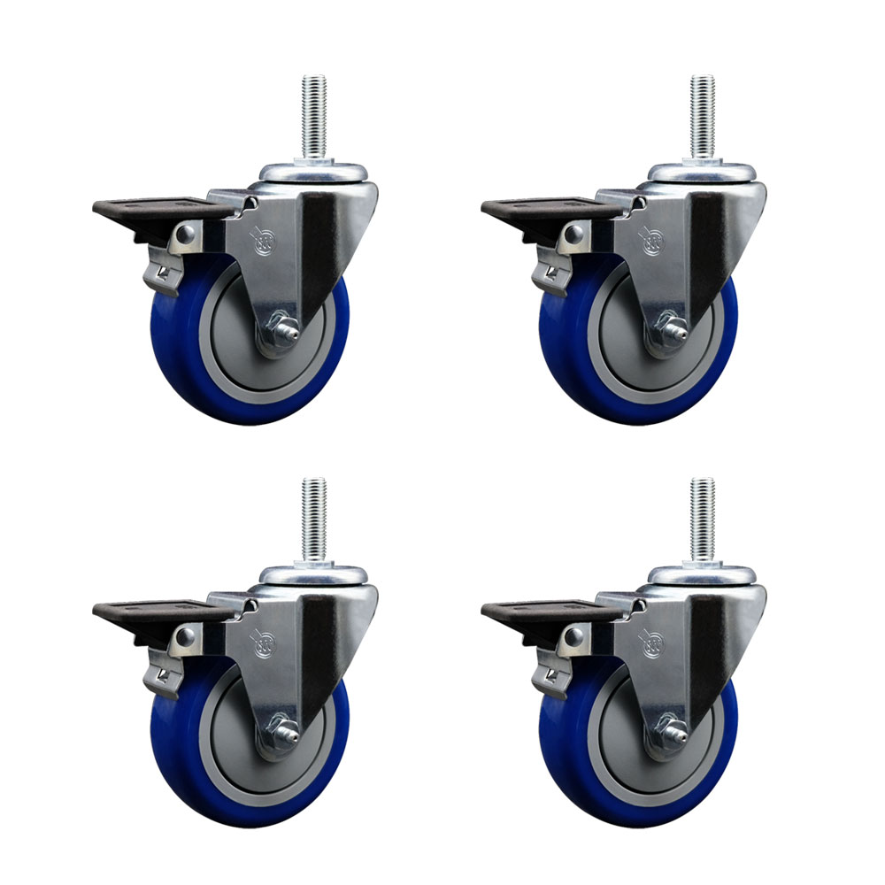 SCC-TS20S414-PPUB-BLUE-PLB-58212-4 Polyurethane Swivel Threaded Stem Caster with 4 x 1.25 in. Blue Wheels & 0.63 in. Stems - Set of 4