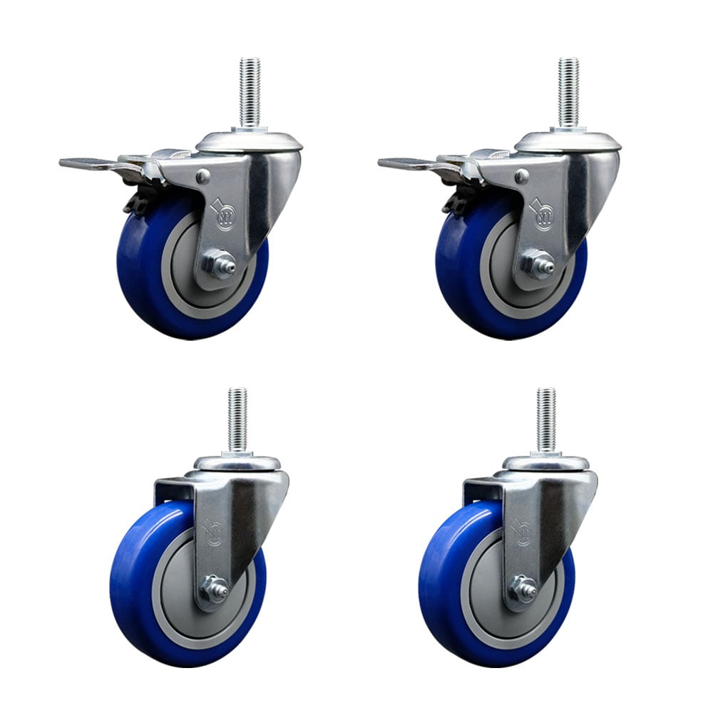 SCC-TSTTL20S414-PPUB-BLUE-58212-2-S2 Polyurethane Swivel Threaded Stem Caster with 4 x 1.25 in. Blue Wheels & 0.63 in. Stems - Set of 4