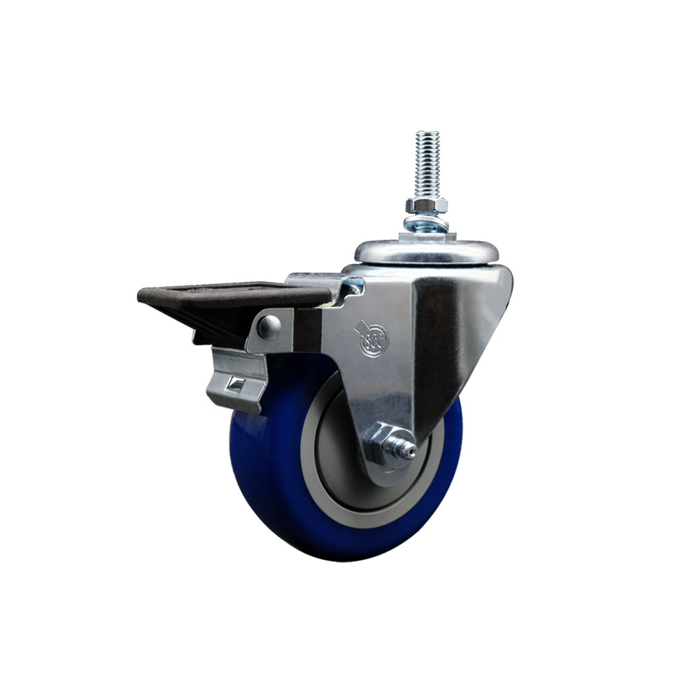 SCC-TS20S3514-PPUB-BLUE-PLB-M1215 Polyurethane Swivel Threaded Stem Caster with 3.5 x 1.25 in. Blue Wheel & 12 mm Stem & Posi Locking Brake