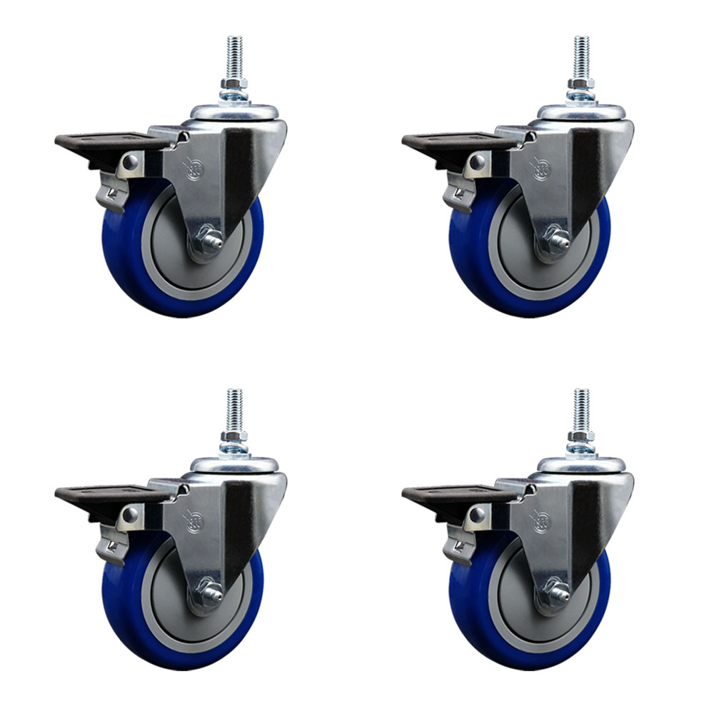 SCC-TS20S414-PPUB-BLUE-PLB-M1215-4 Polyurethane Swivel Threaded Stem Caster with 4 x 1.25 in. Blue Wheels & 12 mm Stems - Set of 4