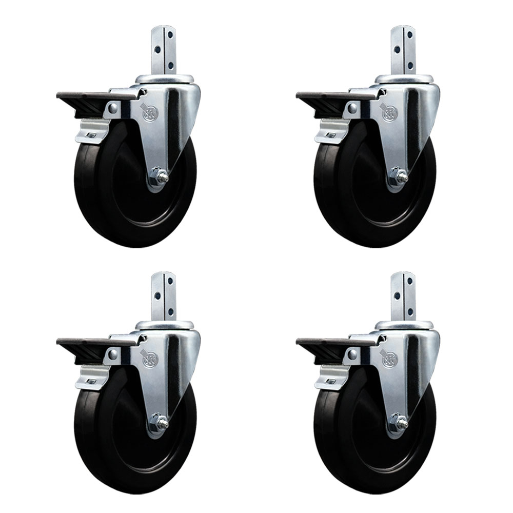 Swivel Square Stem Caster with 5 x 1.25 in. Black Hard Rubber Wheel, 0.87 x 2 in. Square Stem with 3 0.26 in. Diameter Mounting Holes - Set of 4