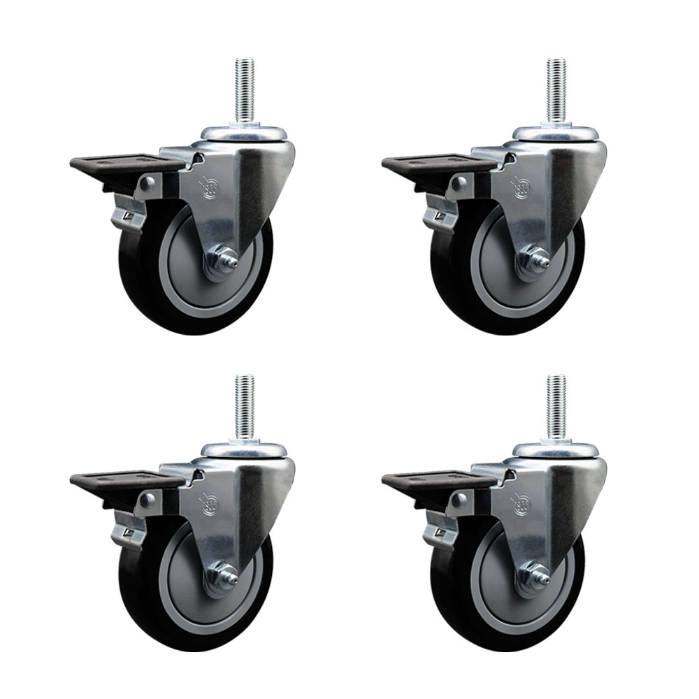 SCC-TS20S414-PPUB-BLK-PLB-58212-4 Polyurethane Swivel Threaded Stem Caster with 4 x 1.25 in. Black Wheels & 0.63 in. Stems - Set of 4