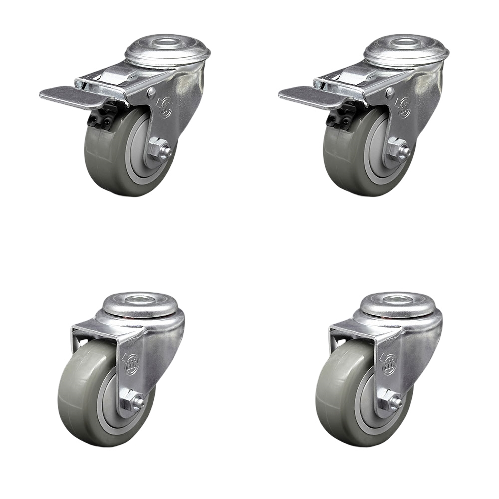 SCC-BHTTL20S3514-PPUB-2-S-2 Polyurethane Swivel Bolt Hole Caster with 3.5 x 1.25 in. Gray Wheels - Set of 4