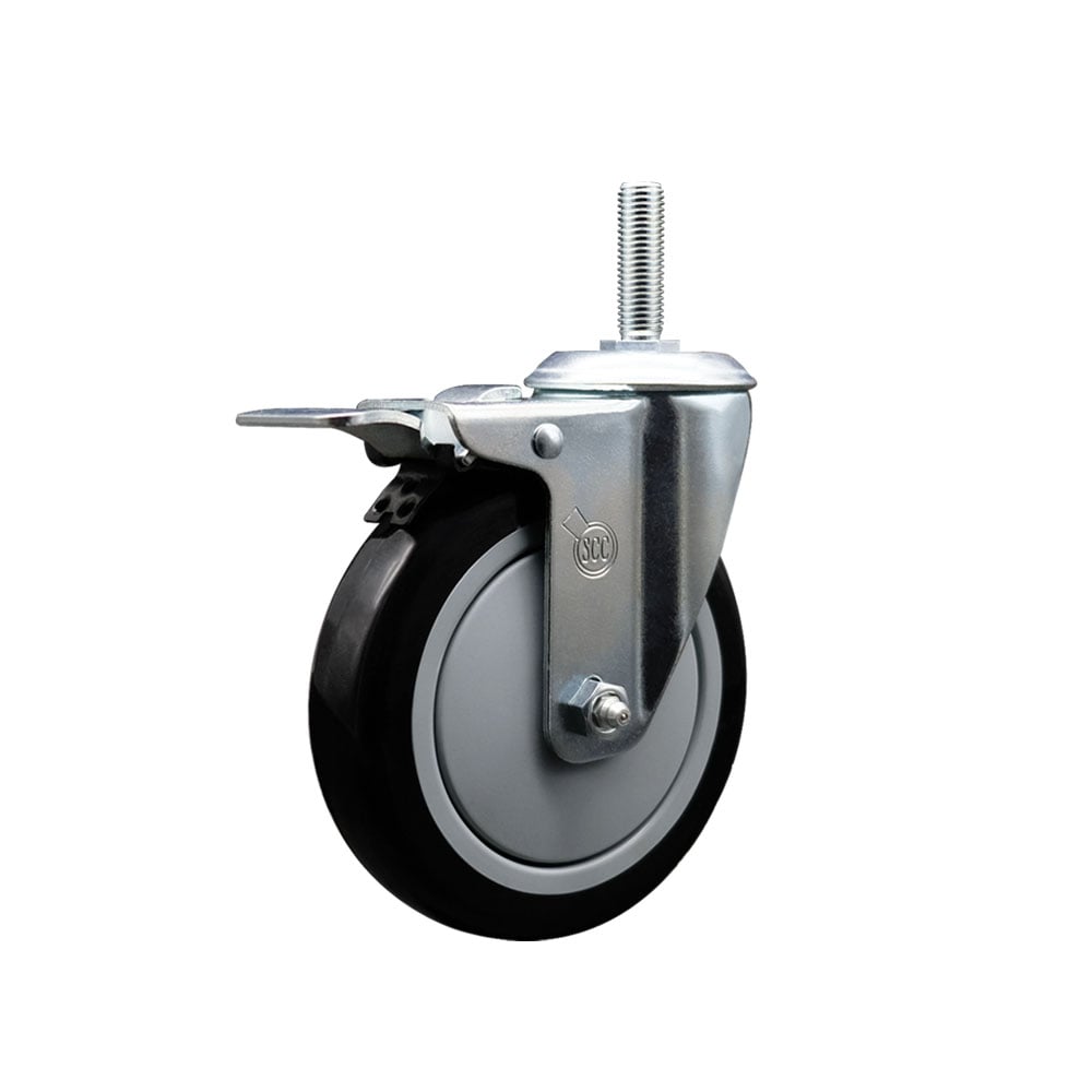 SCC-TSTTL20S514-PPUB-BLK-58212 Polyurethane Swivel Threaded Stem Caster with 5 x 1.25 in. Black Wheel & 0.63 in. Stem & Total Locking Brake