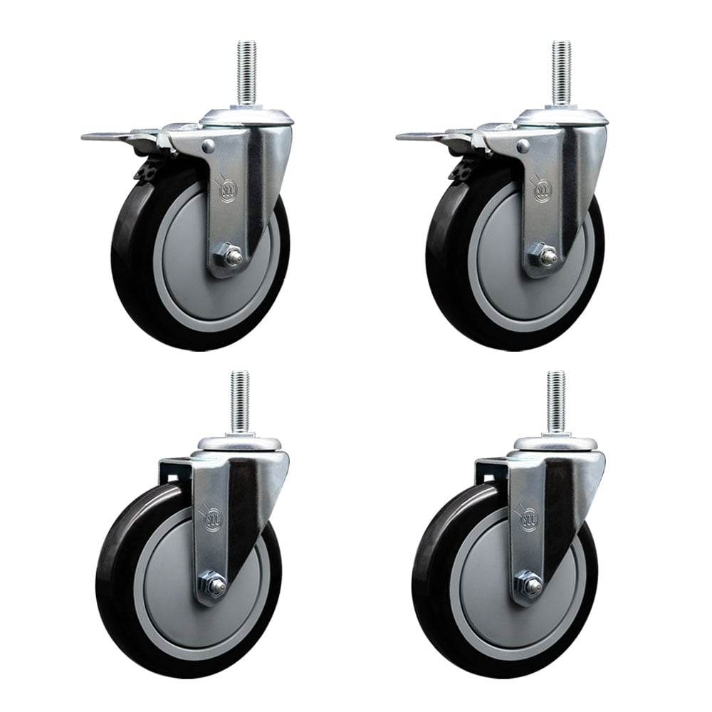 SCC-TSTTL20S514-PPUB-BLK-58212-2-S-2 Polyurethane Swivel Threaded Stem Caster with 5 x 1.25 in. Black Wheels & 0.63 in. Stems - Set of 4