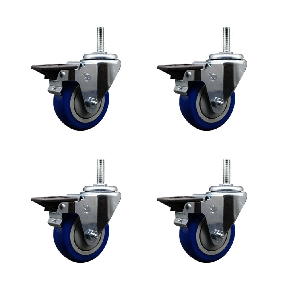 SCC-TS20S3514-PPUB-BLUE-PLB-34212-4 Polyurethane Swivel Threaded Stem Caster with 3.5 x 1.25 in. Blue Wheels & 0.75 in. Stems - Set of 4