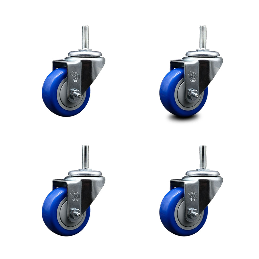 SCC-TS20S314-PPUB-BLUE-58212-4 Polyurethane Swivel Threaded Stem Caster with 3 x 1.25 in. Blue Wheels & 0.63 in. Stems - Set of 4