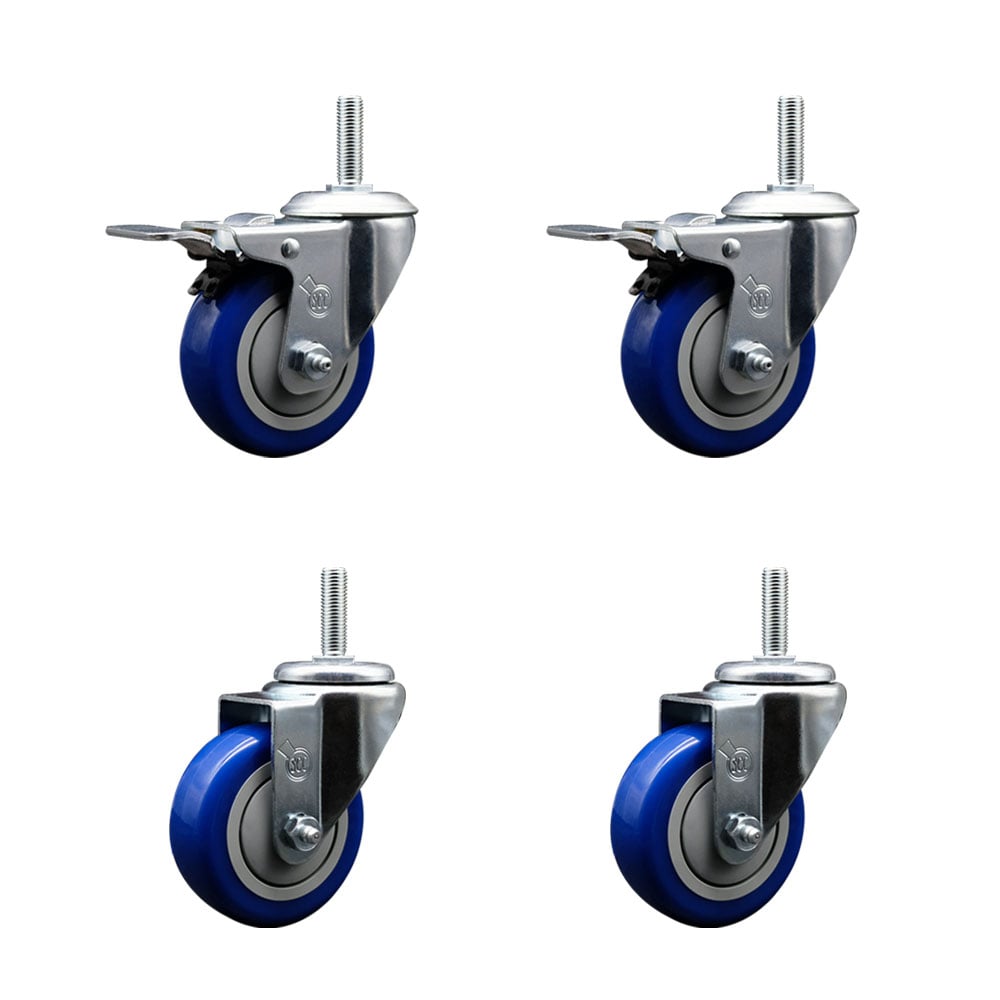 SCC-TSTTL20S3514-PPUB-BLUE-58212-2S2 Polyurethane Swivel Threaded Stem Caster with 3.5 x 1.25 in. Blue Wheels & 0.63 in. Stems - Set of 4