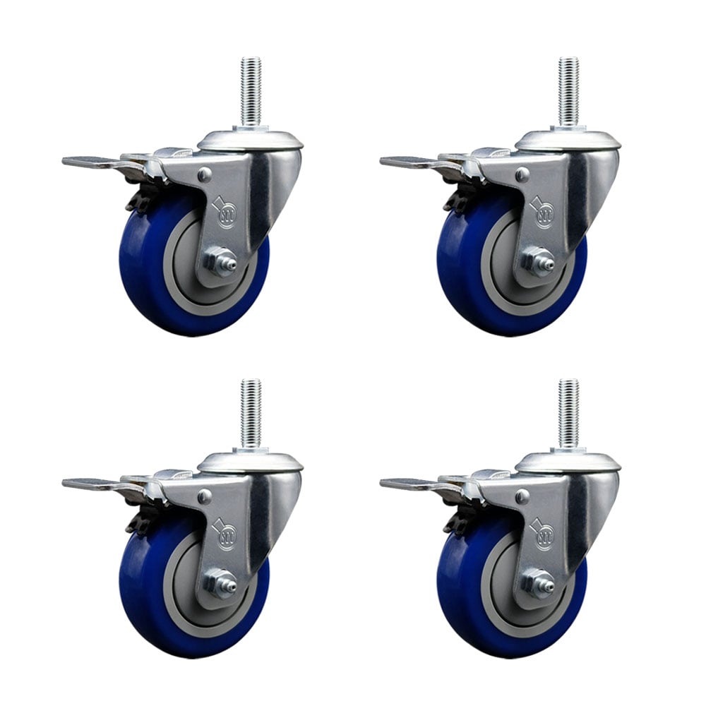 SCC-TSTTL20S414-PPUB-BLUE-58212-4 Polyurethane Swivel Threaded Stem Caster with 4 x 1.25 in. Blue Wheels & 0.63 in. Stems - Set of 4
