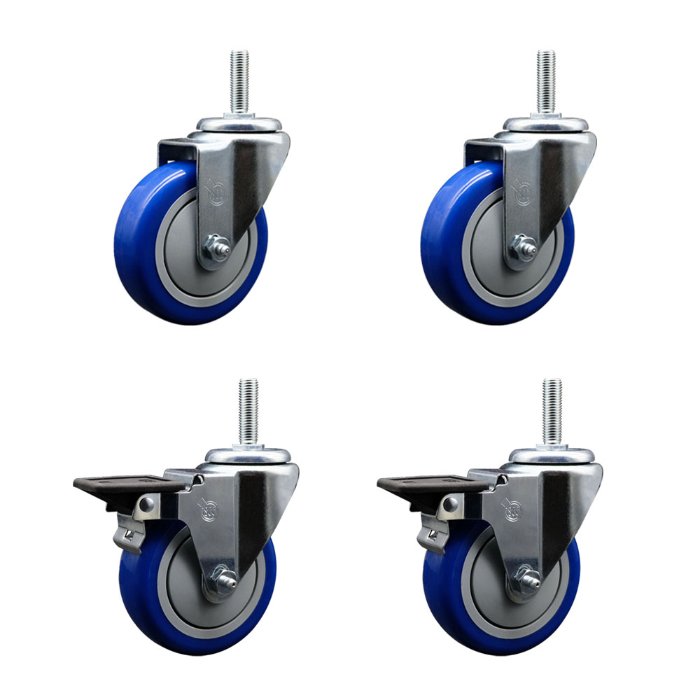 SCC-TS20S414-PPUB-BLUE-58212-2-PLB-2 Polyurethane Swivel Threaded Stem Caster with 4 x 1.25 in. Blue Wheels & 0.63 in. Stems - Set of 4