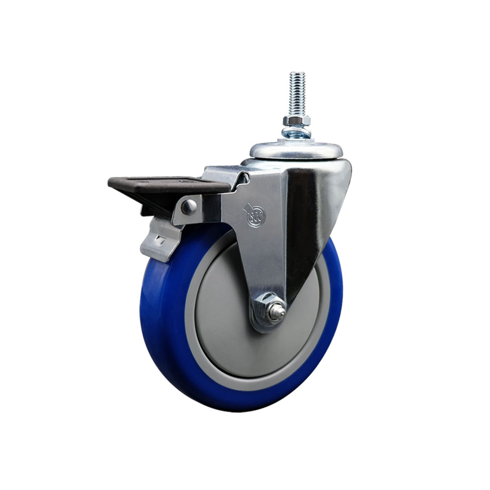 SCC-TS20S514-PPUB-BLUE-PLB-M1215 Polyurethane Swivel Threaded Stem Caster with 5 x 1.25 in. Blue Wheel & 12 mm Stem & Posi Locking Brake