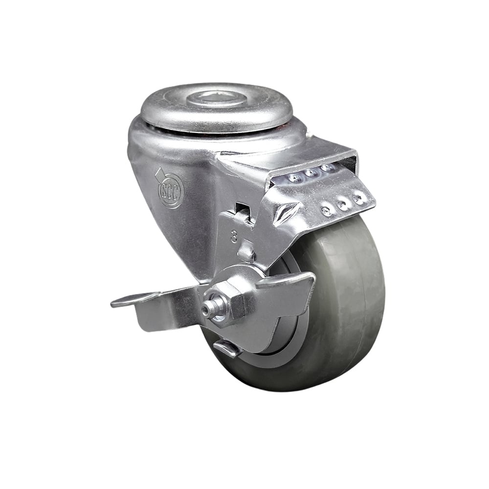 SCC-SSBH20S314-PPUB-TLB Stainless Steel Polyurethane Swivel Bolt Hole Caster with 3 x 1.25 in. Gray Wheel & Top Locking Brake