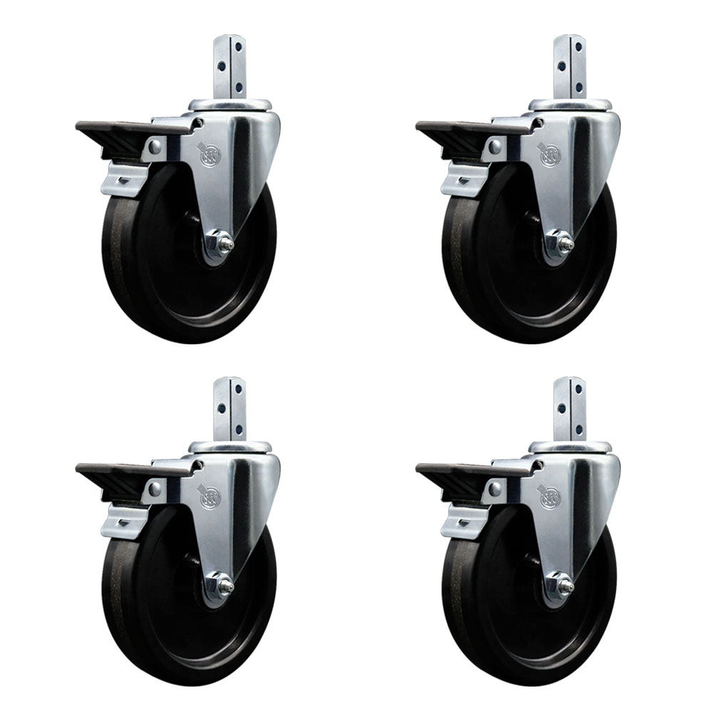 Swivel Square Stem Caster with 5 x 1.25 in. Black Phenolic Wheel, 0.75 x 2 in. Square Stem with 3 0.26 in. Diameter Mounting Holes - Set of 4