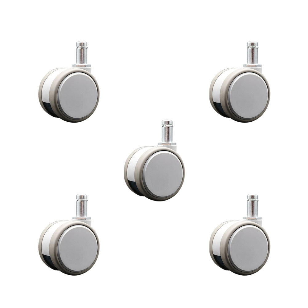 2.375 in. MRI Safe Swivel Casters Quiet Non-Marking Gray Thermoplastic Rubber Twin Wheels 0.43 in. by 0.875 in. Grip Ring Stems - Set of 5
