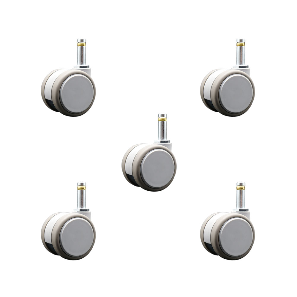 2 in. MRI Safe Swivel Casters Quiet Non-Marking Gray Thermoplastic Rubber Twin Wheels 0.43 in. by 1.38 in. Grip Ring Stems - Set of 5