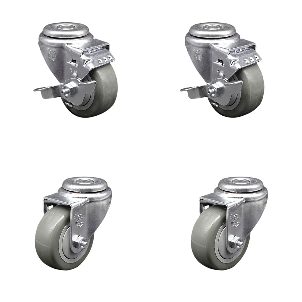 SCC-SSBH20S314-PPUB-TLB-2-S-2 Stainless Steel Polyurethane Swivel Bolt Hole Caster with 3 x 1.25 in. Gray Wheels - Set of 4
