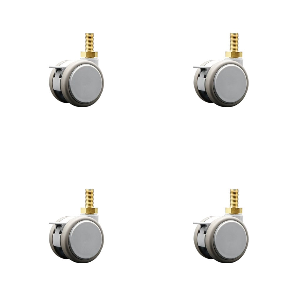 SCC-TS02S50-TPR-GRY-B-M10X22-MRI-4 2 in. MRI Safe Swivel Casters with Brakes Quiet Non-Marking Gray 10 mm 1.50 TPI x 22 mm Threaded Stems - Set of 4