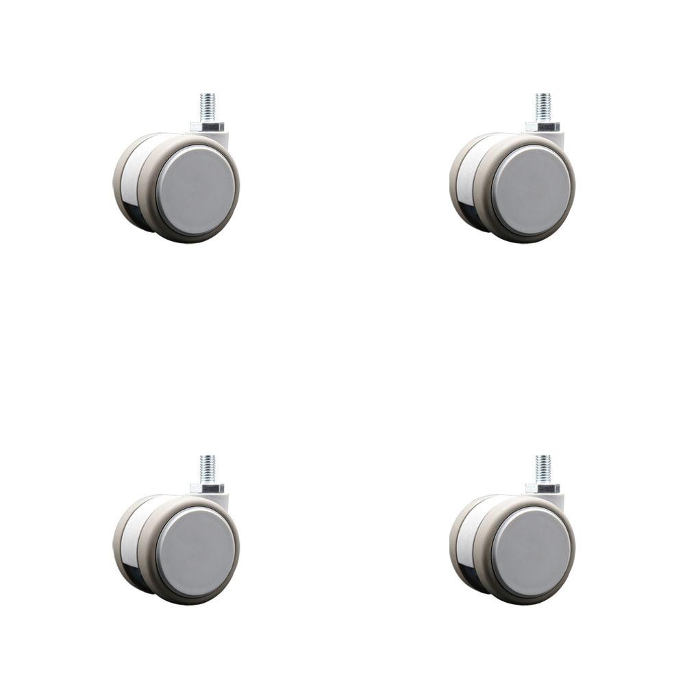 2 in. MRI Safe Swivel Casters Quiet Non-Marking Gray Thermoplastic Rubber Twin Wheels 0.38 in. 16 TPI x 0.75 in. Threaded Stems - Set of 4